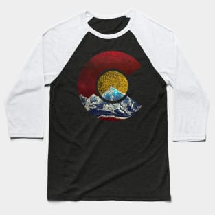 Colorado With Flag Inspired Mountain Scene Baseball T-Shirt